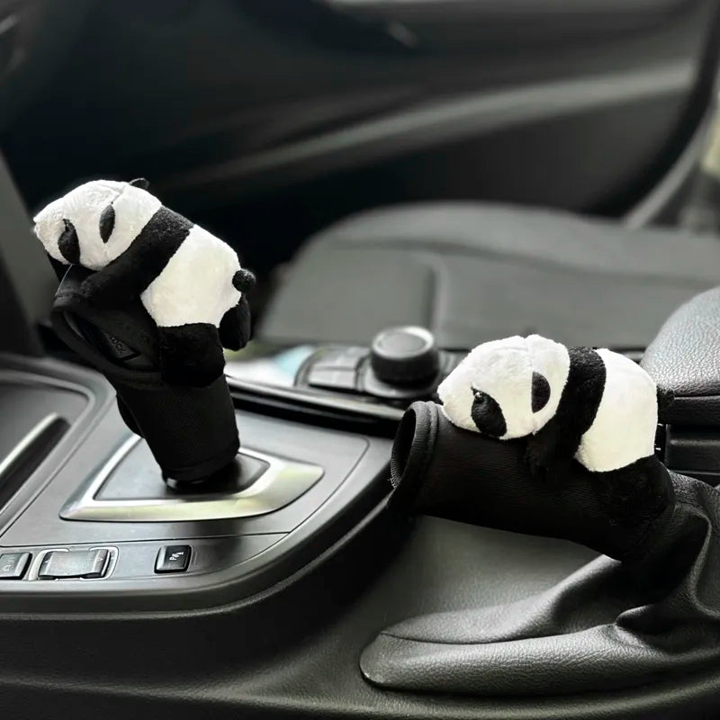 Cute Panda Car Gear Shift Cover, Soft Plush Auto Shifter, Car Interior Design